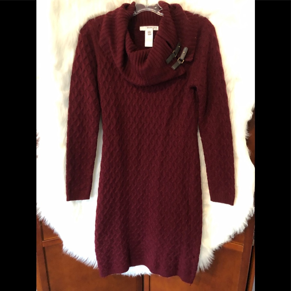 Burgandy Cowl-neck Sweater Dress, Size Small